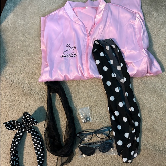 Halloween Costumes Jackets & Blazers - Pink Ladies satin jacket set earrings glasses scarves XL costume
